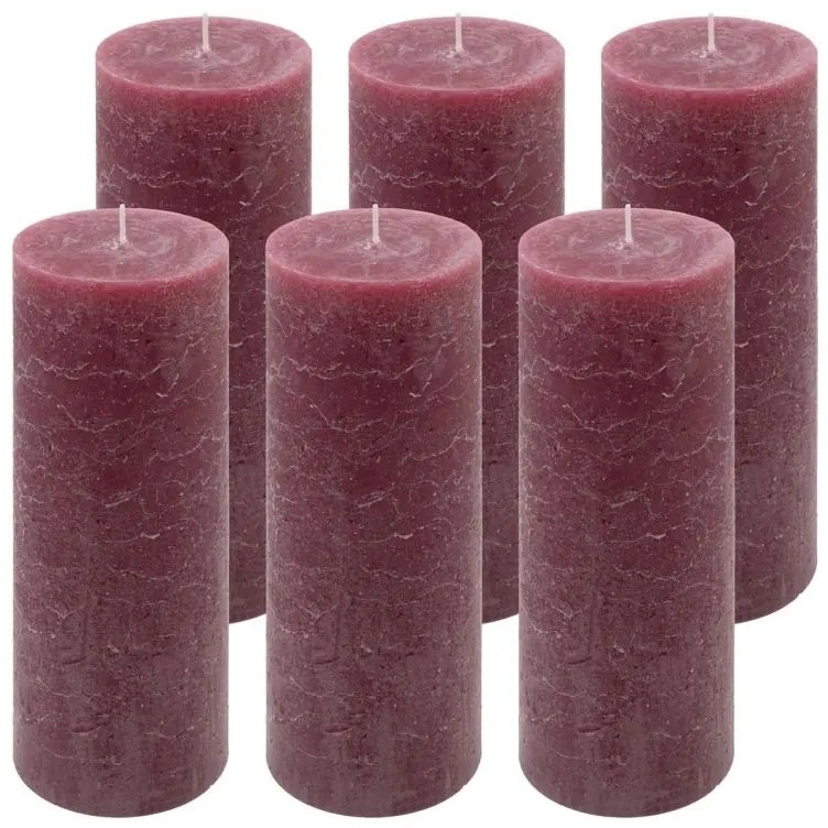 Bordó parafínová sviečka rustikálna 20 cm, 90 h, sada 6 ks