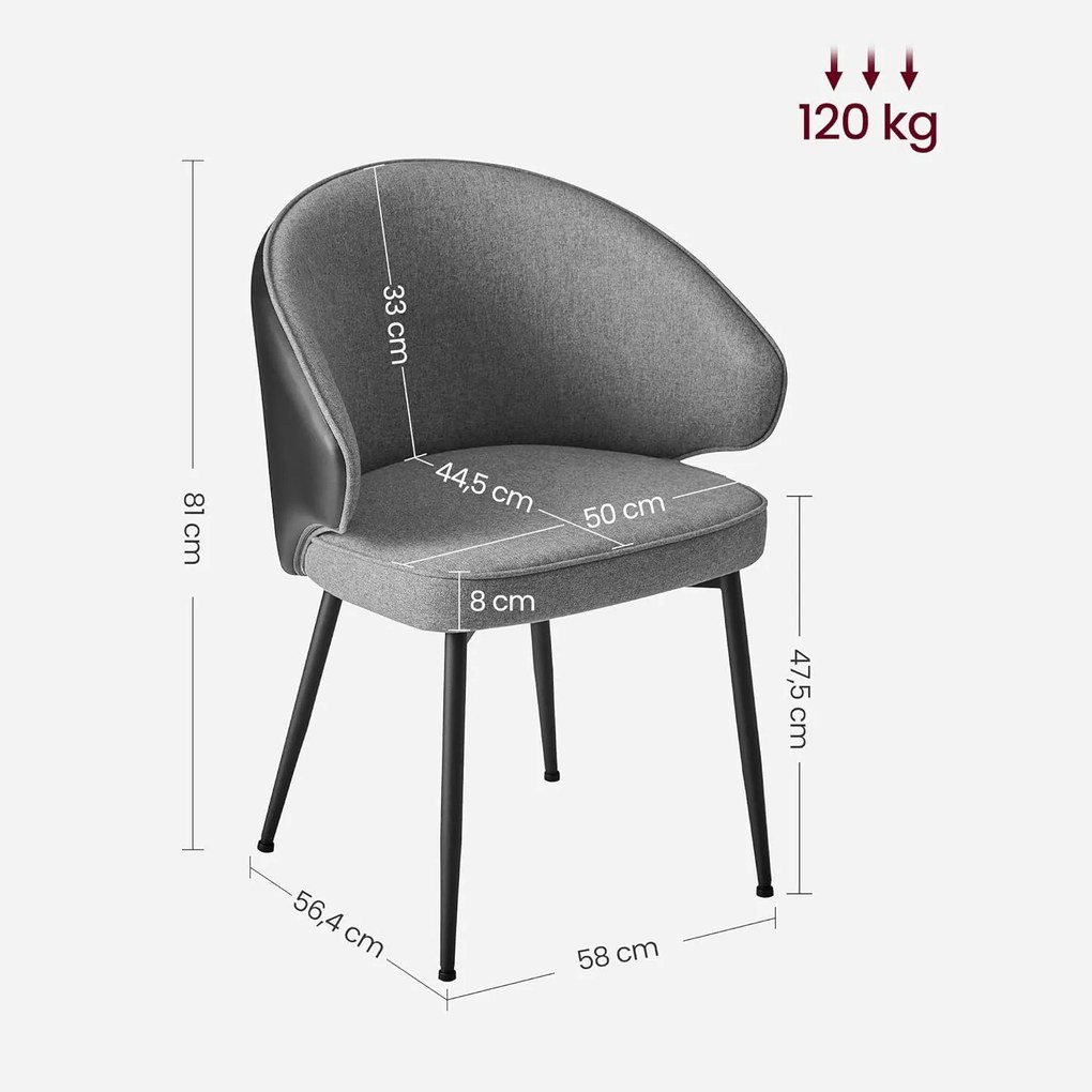 Jedálenské stoličky, sada 2 ks, kuchynské čalúnené stoličky, tmavosivé