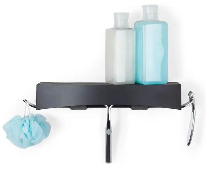 Čierna nástenná samodržiaca polička Compactor Clever Flip Shower Shelf
