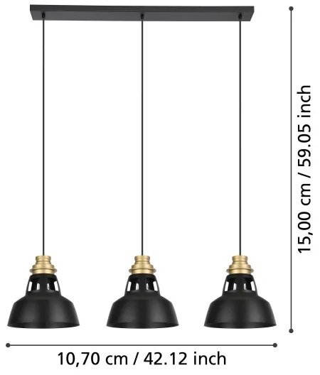 Eglo 390231 - Luster na lanku ESPINARDO 3xE27/40W/230V čierna/zlatá