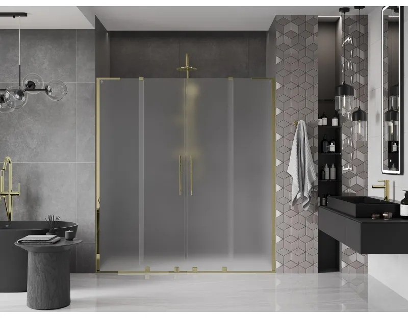 Mexen Velar L Duo, posuvné sprchové dvere do otvoru 200 cm, 8mm sklo námraza, zlatá lesklá, 871-200-003-32-50