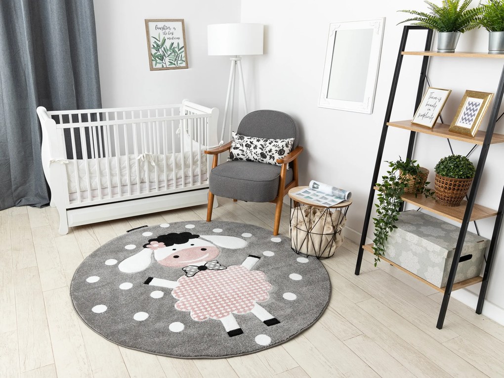 Okrúhly koberec PETIT DOLLY Ovečka, sivý