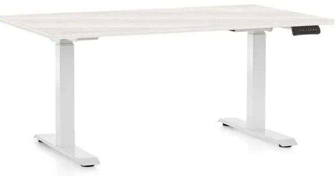 Výškovo nastaviteľný stôl OfficeTech C, 120 x 80 cm, biela podnož, biely jaseň