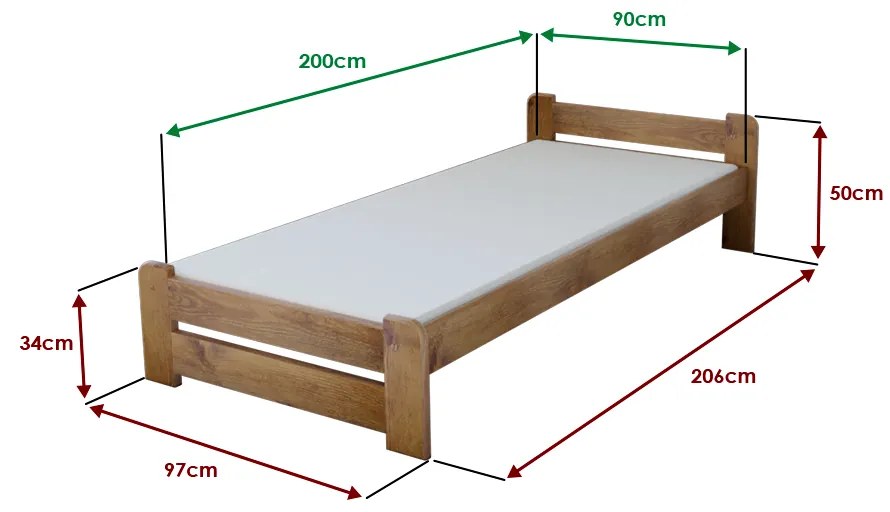 Posteľ Emily 90 x 200 cm, dub Rošt: S latkovým roštom, Matrac: Matrac COCO MAXI 20 cm