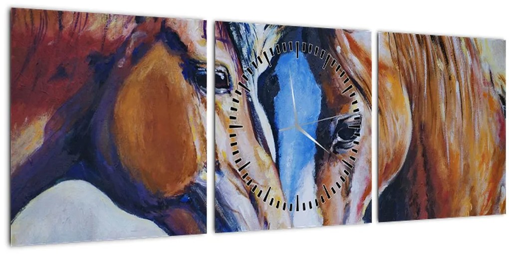 Obraz - Zamilované kone (s hodinami) (90x30 cm)