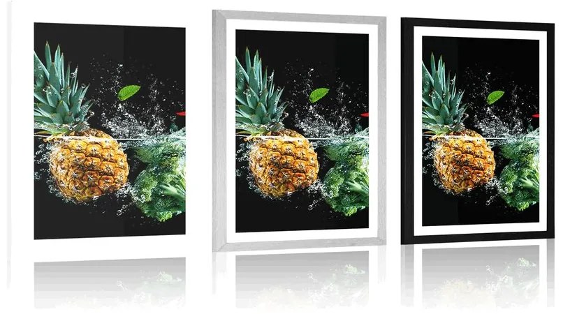 Plagát s paspartou organické ovocie a zelenina - 60x90 silver