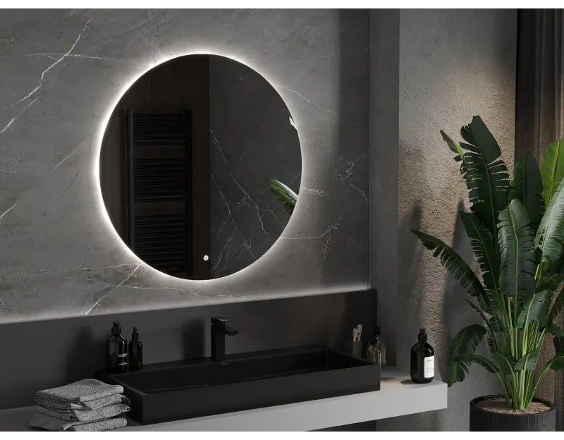 Mexen Erg, okrúhle LED podsvietené kúpeľňové zrkadlo 90 cm, 6000K, vykurovacia podložka proti zahmlievaniu, 9823-090-090-611-00