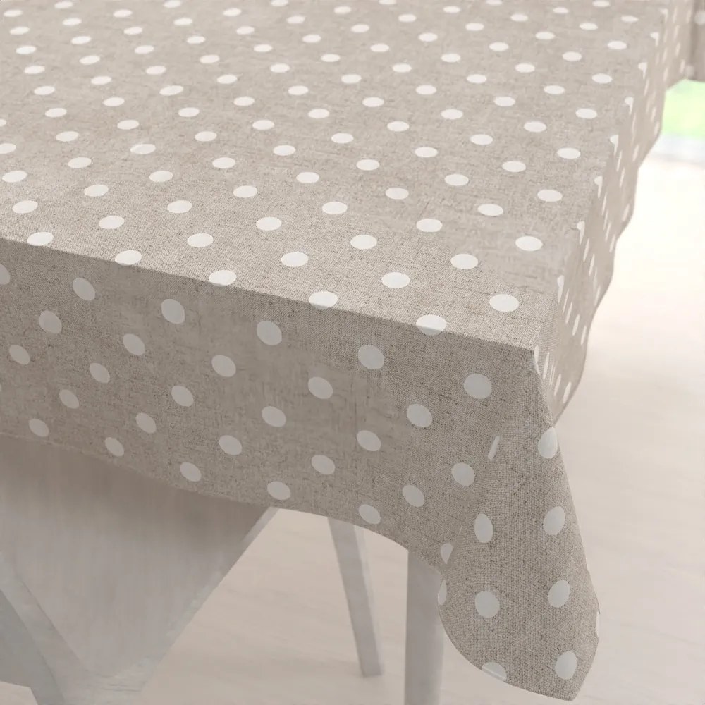 Biante Dekoračný obdĺžnikový obrus Porto PRT-019 Biele bodky na béžovom režnom 60x100 cm