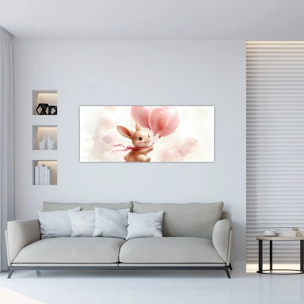 Obraz - Zajačik s balónikmi (120x50 cm)