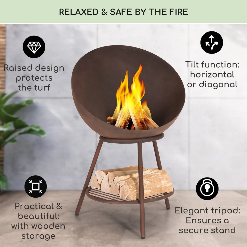 Blumfeldt Azuma, ohnisko, Ø 66 cm, 2 mm, rošt na drevené uhlie a gril, kryt proti dažďu, kutáč