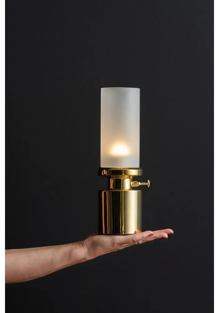 LED stmievateľná stolová lampa v zlatej farbe s kovovým tienidlom/so skleneným tienidlom (výška 29,5 cm) Camp – Leitmotiv