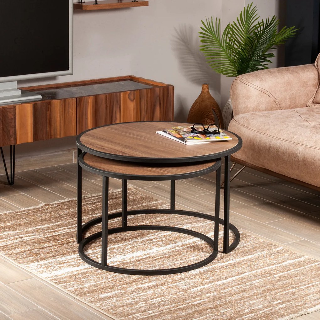 Odkladací stolík Tambur Walnut, 2 ks, orech
