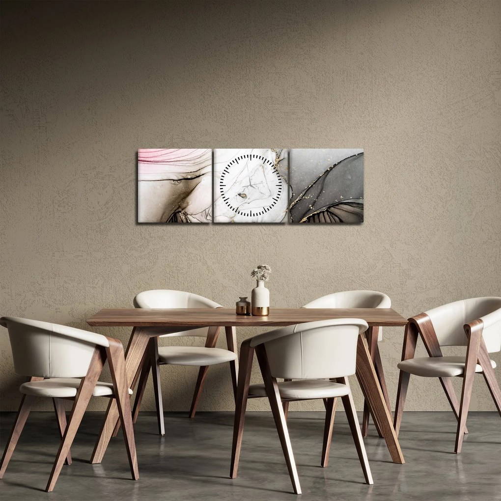 Obraz - Mramorový atrament (s hodinami) (90x30 cm)
