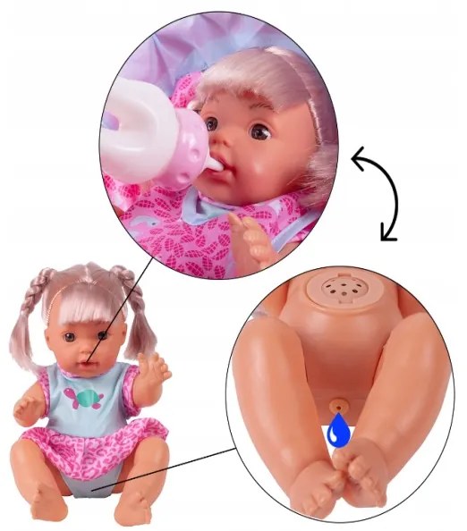 MalPlay interaktívna cikajúca bábika v nosítku 28 cm