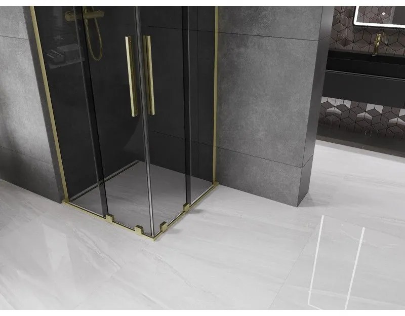 Mexen Velar L Duo, sprchový kút s posuvnými dverami 80 x 80 cm, 8mm šedé sklo, zlatá matná, 871-080-080-02-43-55