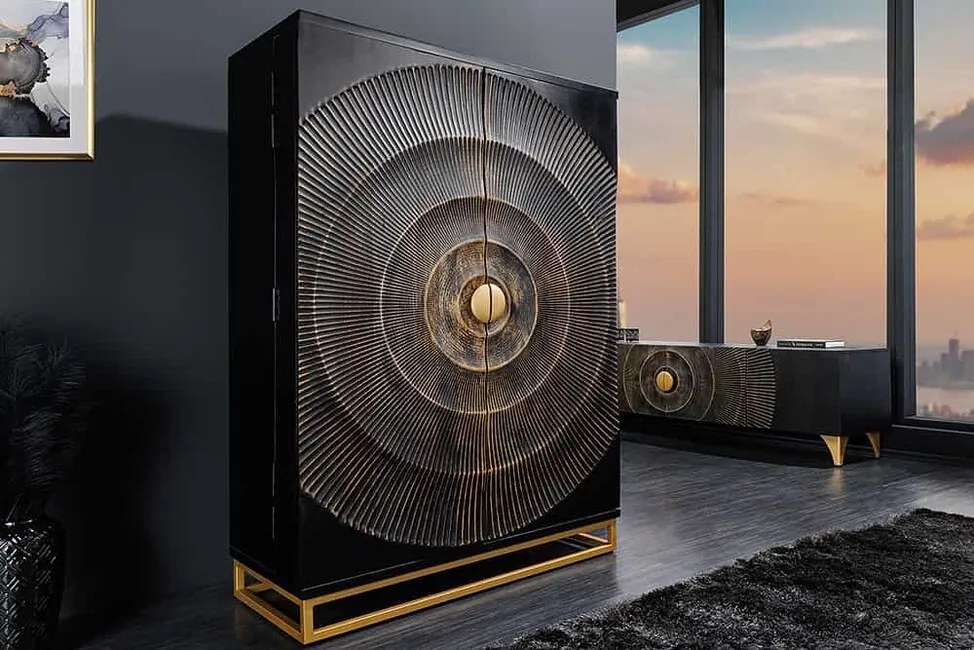 Luxusná barová skrinka z masívu Golden Sunset Mango 95cm