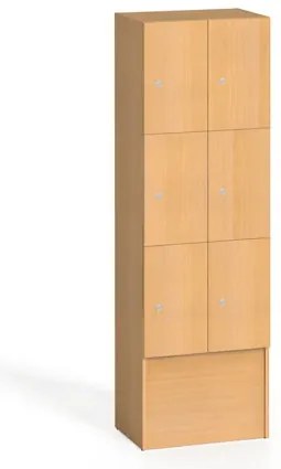 Drevená šatníková skrinka S5 s odkladacími boxami, 6 boxov, 1700 x 600 x 420 mm, cylindrický zámok, buk