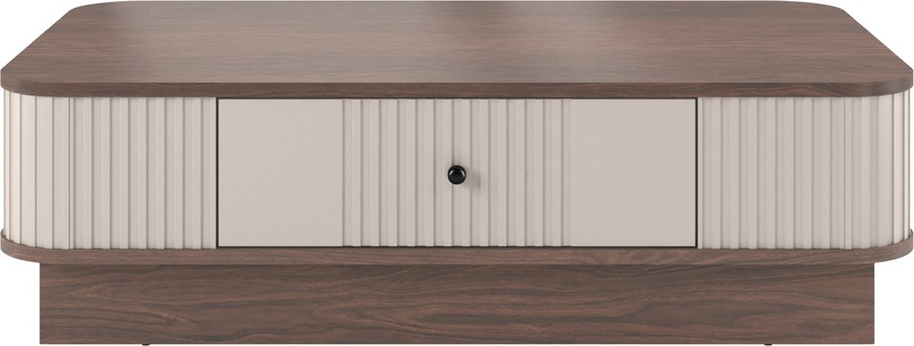 Kávový stolík Vesper 103x60 cm so zásuvkou na sokli - kasmír / orech / čierna úchytka