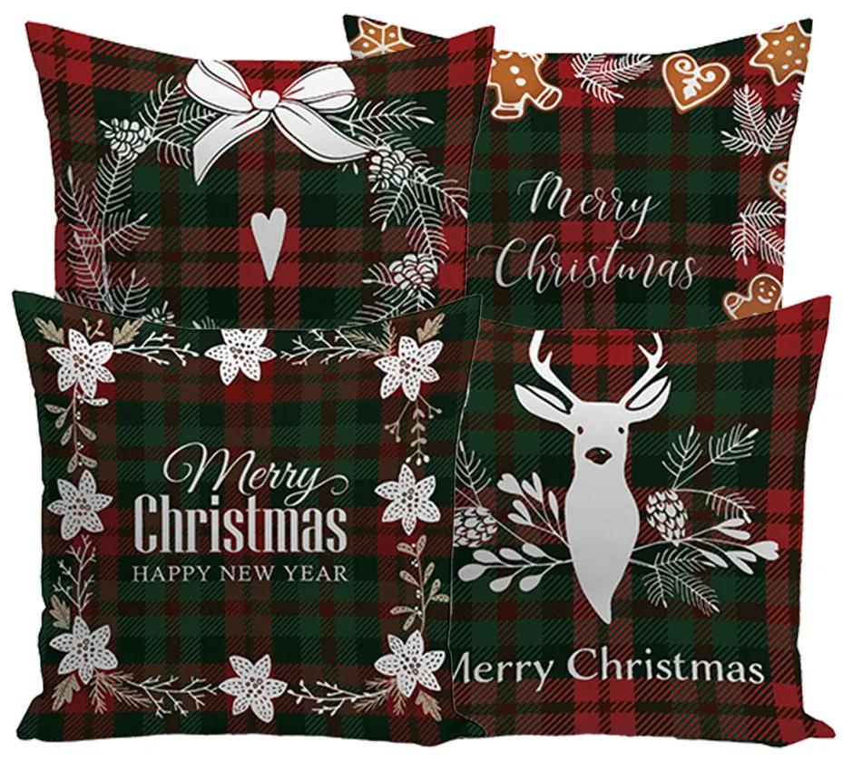 XPOSE® Set obliečok na vankúš TARTAN CHRISTMAS 40x40 cm - set 4ks
