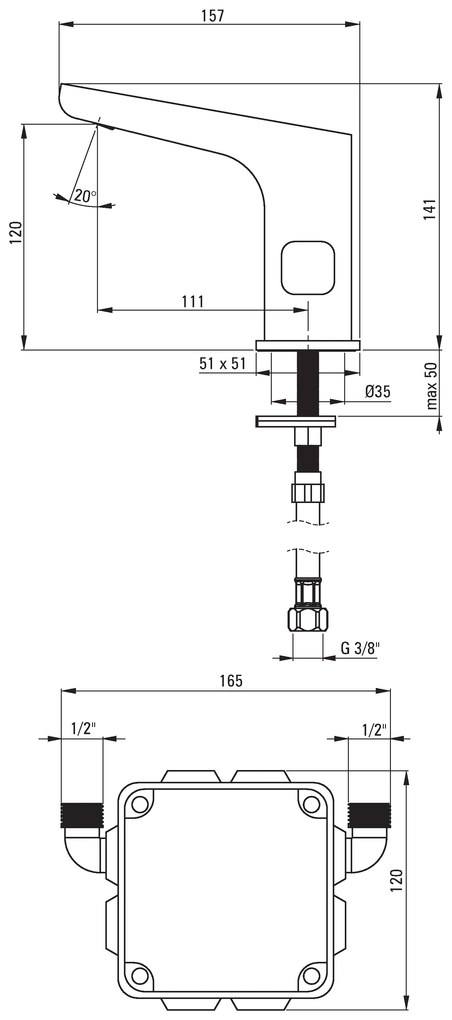 Deante Hiacynt, senzorová umývadlová batéria s reguláciou teploty, napájanie 230 / 6V, chrómová, BQH_029V