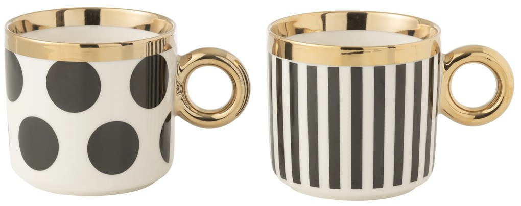 Set 2ks bielo-čierny hrnček so zlatými detailmi Hollywood - 9*9*8 cm