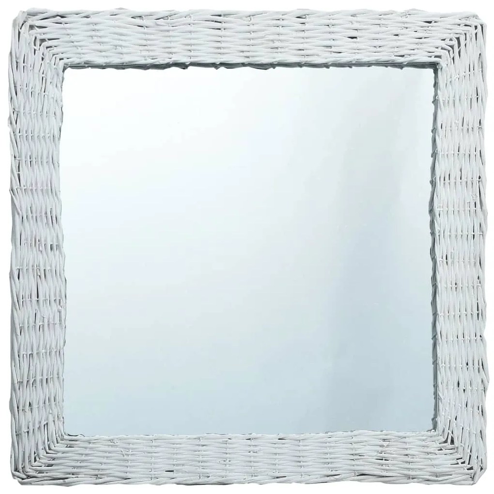 vidaXL Zrkadlo, biele 60x60 cm, prútie