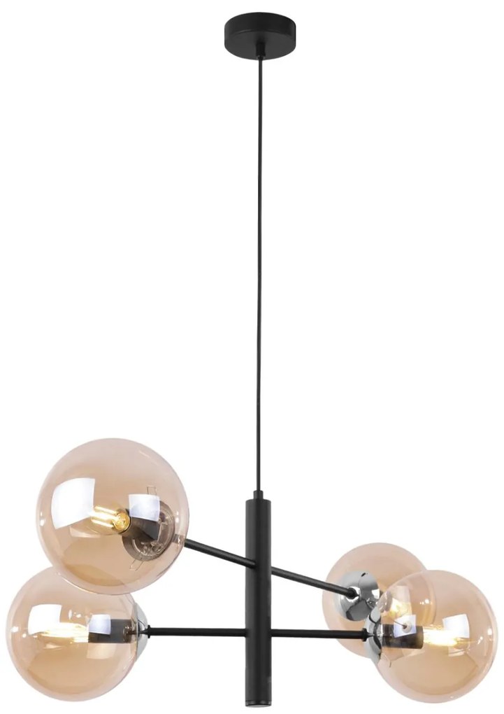 Závesne svietidlo Paris, 4x medové sklenené tienidlo, B/CH