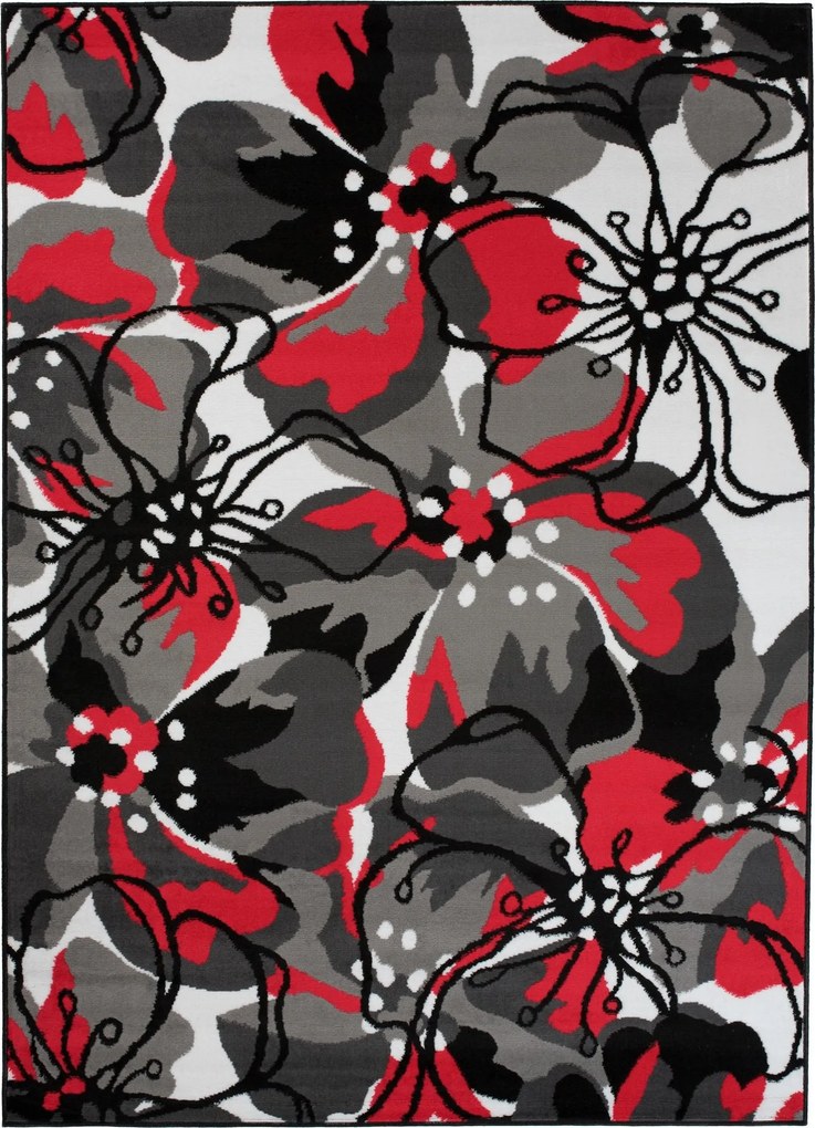 Kusový koberec MAYA Flowers - červený/sivý