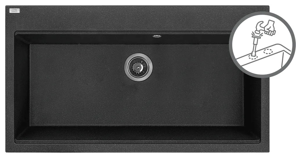 Laveo Tau, 1-komorový granitový drez 900x500x215 mm, čierna škvrnitá, LAV-SBT_7109