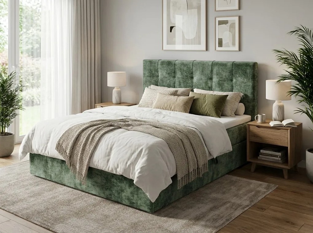Čalúnená posteľ boxspring DIRELIS VIBE 180x200 cm tmavozelená Matrac: Bonell pružinová matrac
