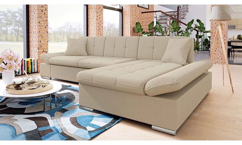 Rohová rozkladacia sedacia súprava Laviva Premium, Dostupné poťahy: Maya 07 + Maya 07 + Maya 02, Strana: pravá