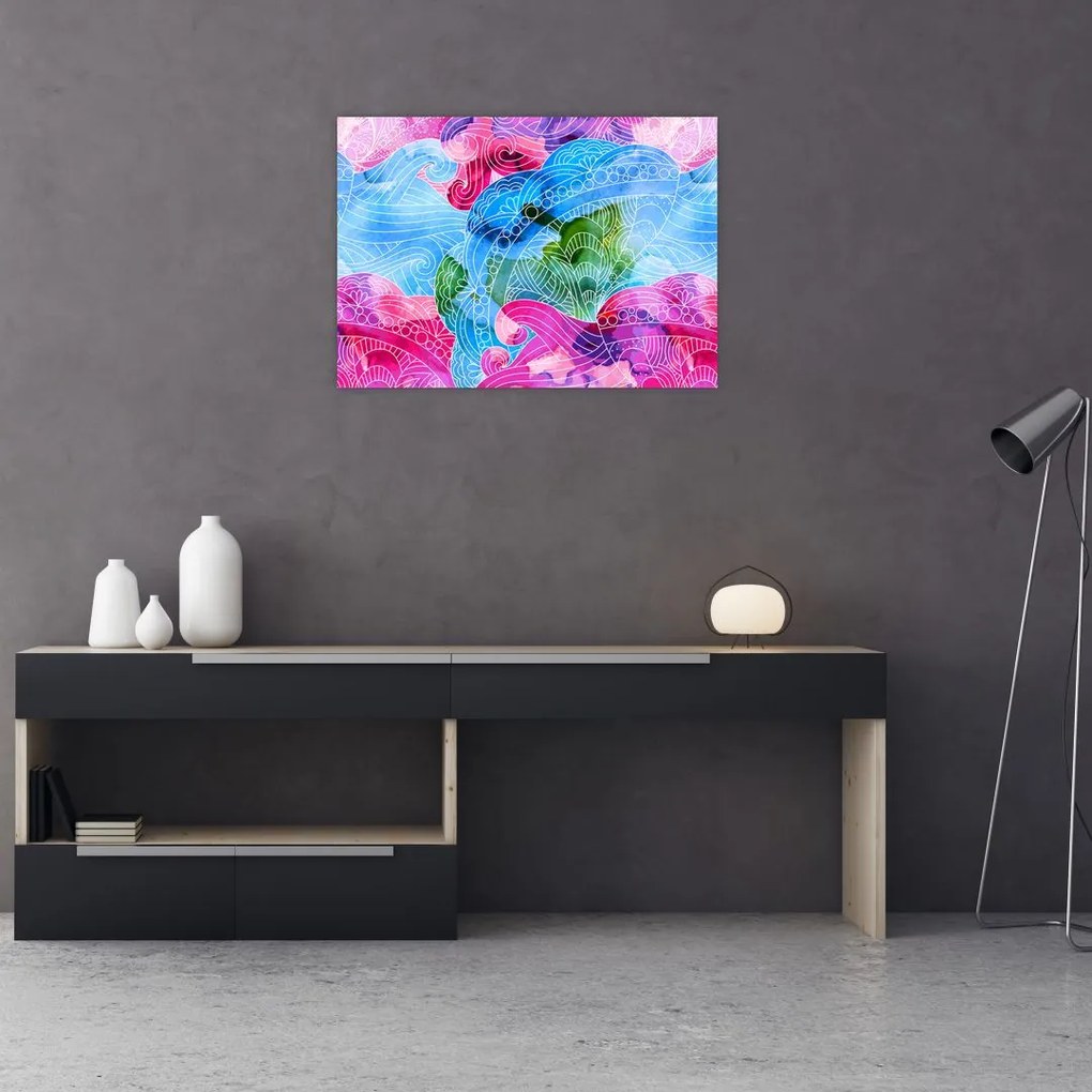 Sklenený obraz - Farebné vlny (70x50 cm)
