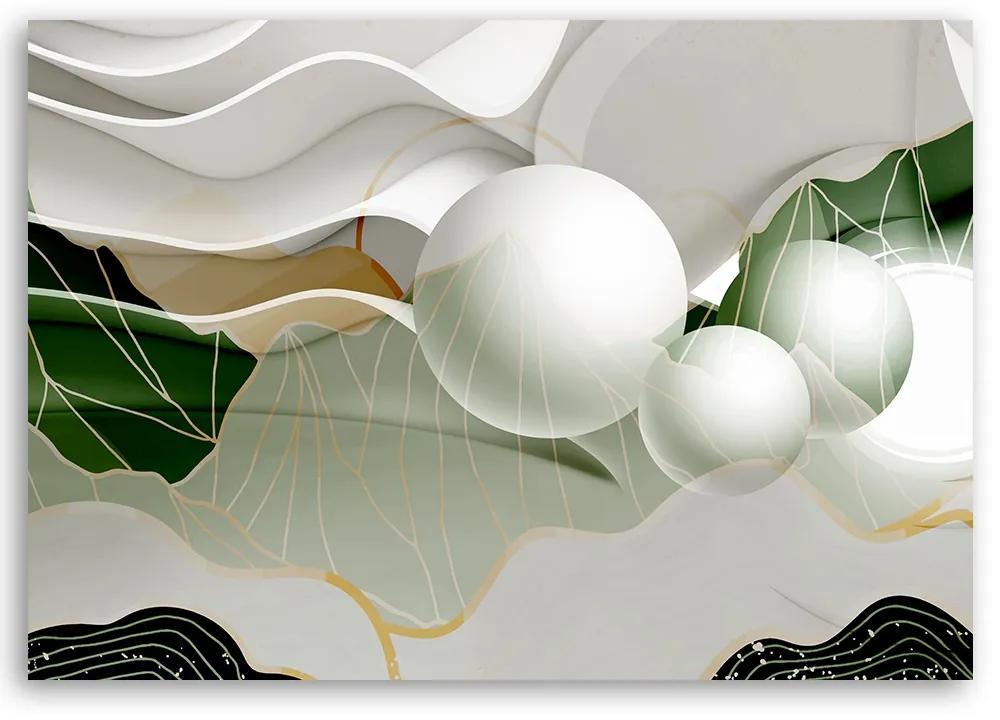 Obraz na plátně, Zelená abstrakce s 3D koulemi - 120x80 cm