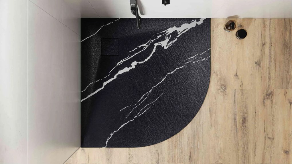 Besco Štvrťkruhová sprchová vanička z SMC kompozitu VEXO MARBLE BLACK HR 90x90 BESCO-Rozmery: 90x90