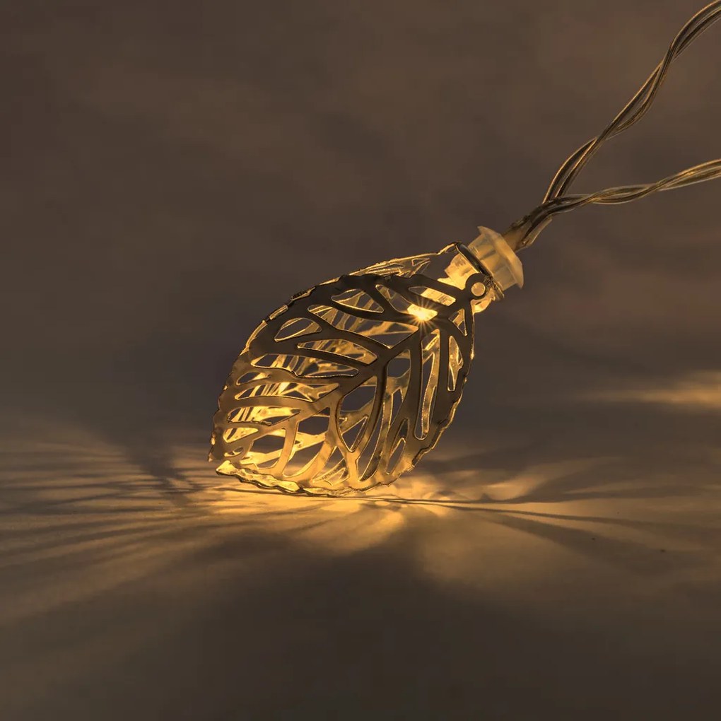 DECOLED Svetelná reťaz LED na batérie, 10 teplých bielych LED diód, 1,8 m, kovové listy