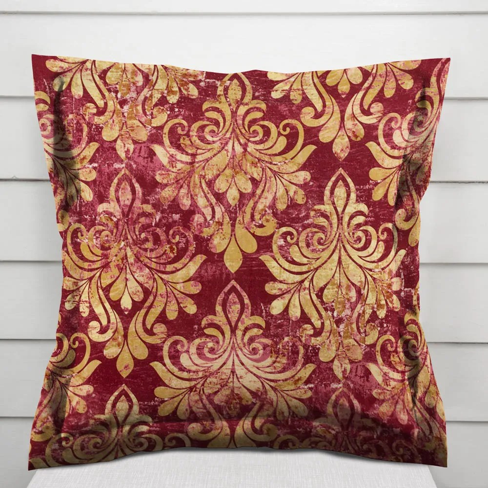 Biante Zamatová obliečka na vankúš s lemom Tamara TMR-053 Zámocký vzor na vínovo červenom 60 x 60 cm
