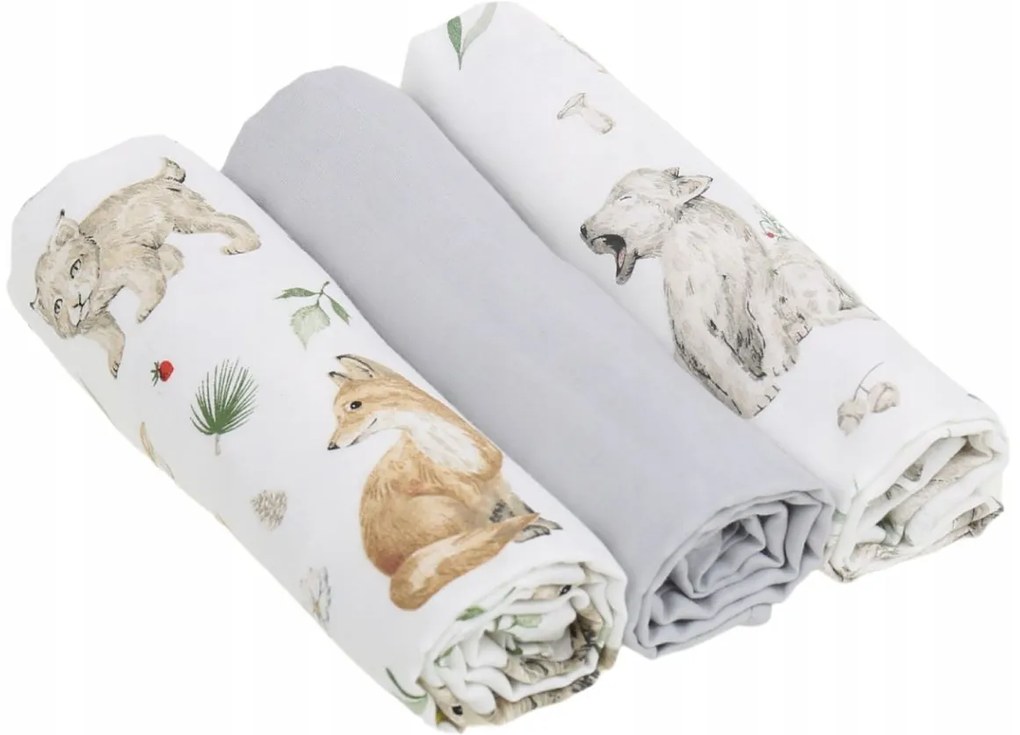 Detské mušelínové plienky BABYMAM PREMIUM 60x75 cm - sada 3 ks - Lesné zvieratká