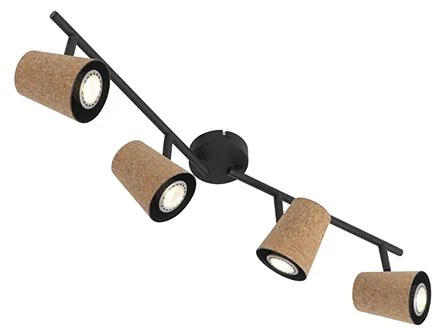 Stropné bodové svietidlo čierne s korkovým tienidlom 4-žiarovkové nastaviteľné - Corky