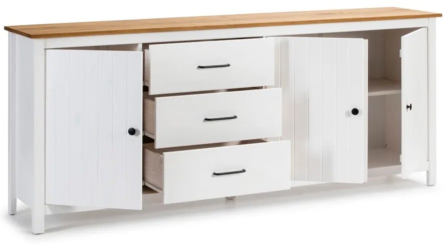 Biela nízka komoda z borovicového dreva 190x80 cm Miranda – Marckeric