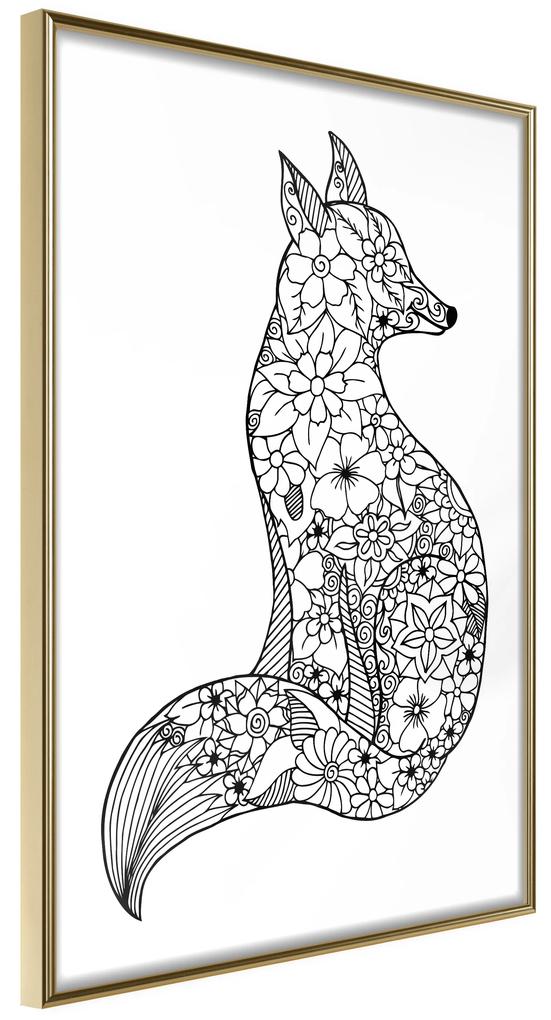 Artgeist Plagát - Flower Fox [Poster] Veľkosť: 30x45, Verzia: Zlatý rám s passe-partout