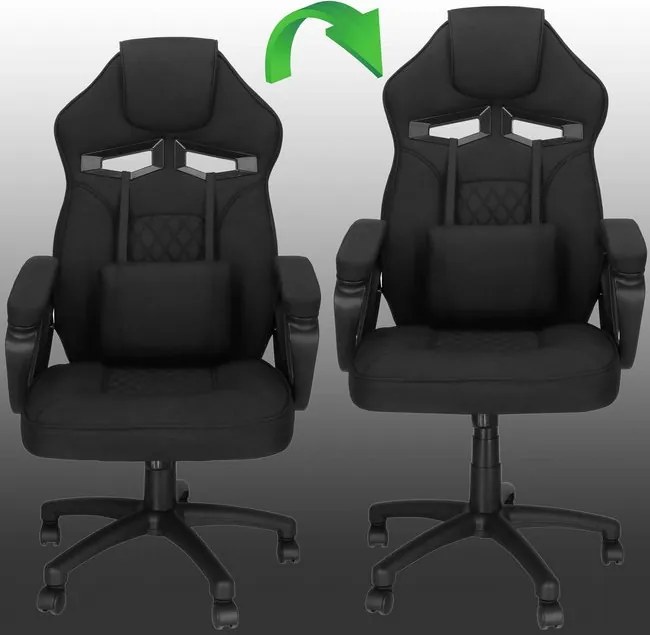 Herná stolička Springos – kancelárska stolička s nastaviteľnou výškou, hojdacou funkciou a bedrovou opierkou, čierna HF0036