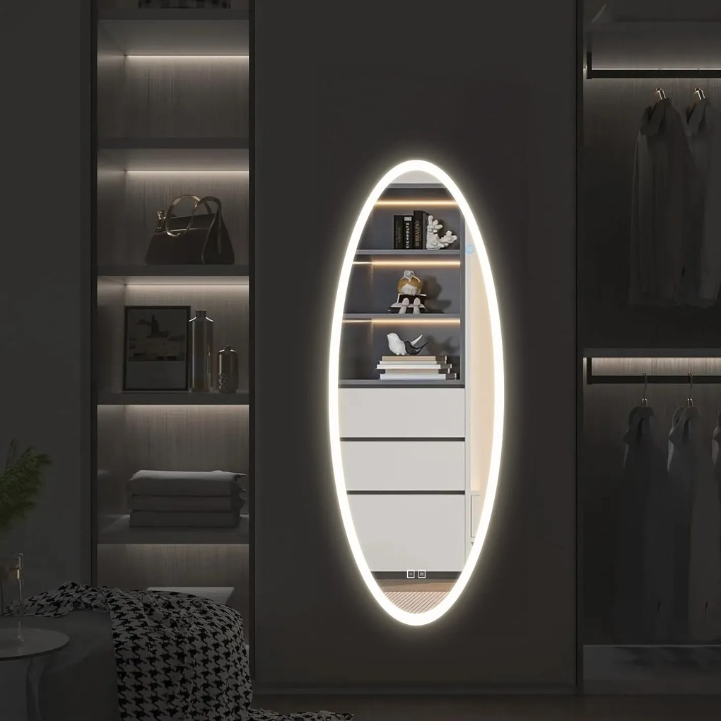 Nástěnné oválné zrcadlo s LED osvětlením DROP 50x120 cm