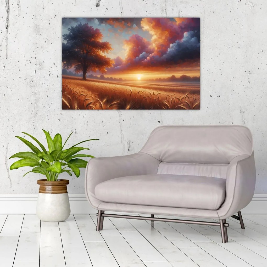 Obraz – Západ slnka na poli (90x60 cm)