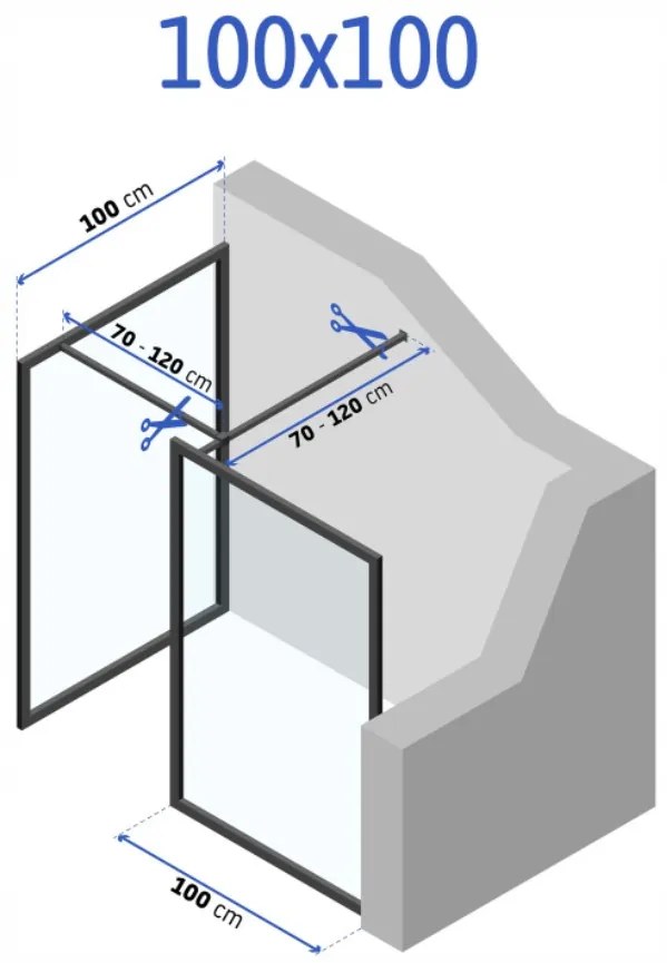 Rea - Bler sprchový kút 100x100cm, 8mm číre sklo, čierny profil, KOMPL-BLER100100