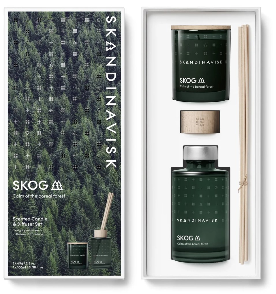 SKANDINAVISK Darčekový set SKOG (les) – vonná sviečka a difuzér