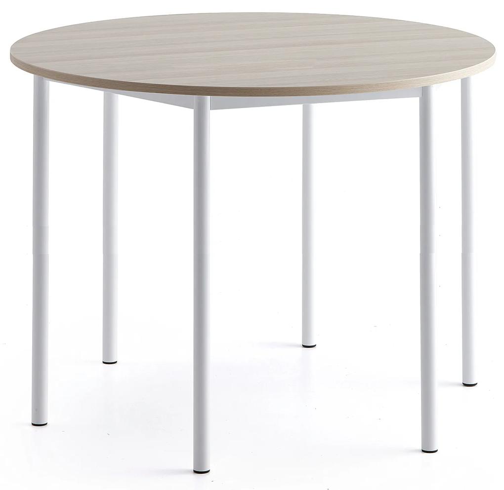 Stôl SONITUS PLUS, Ø1200x900 mm, HPL - jaseň, biela