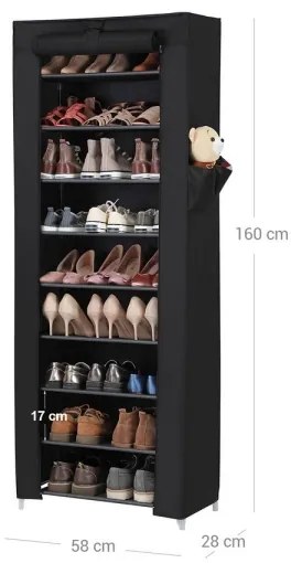 Úložná látková skriňa s policami MATIS 58x160 cm čierna