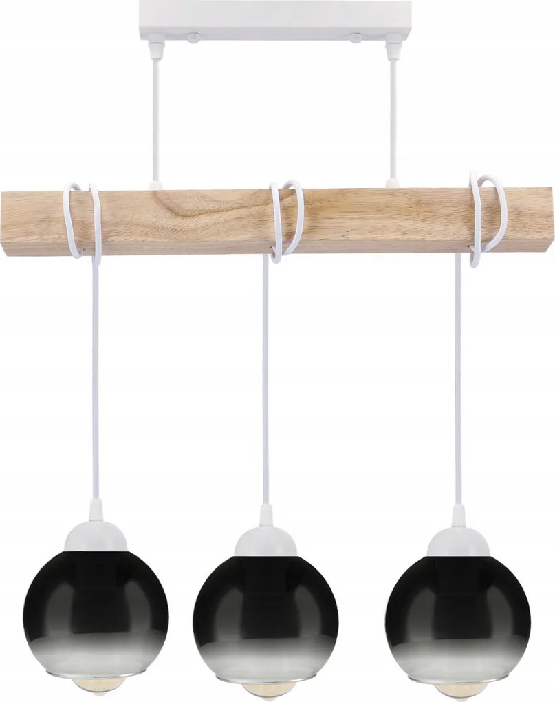 BERGE LED závesné stropné svietidlo, drevené, biele, 3xE27, dymovo šedé