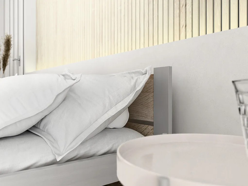 Posteľ IKAROS DOUBLE 90 x 200 cm, dub sonoma/sivá Rošt: S lamelovým roštom, Matrac: Matrac COCO MAXI 20 cm