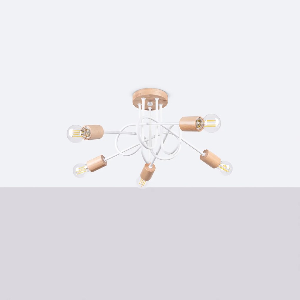 Stropné svietidlo Ember 5, drevené telo svietidla, w
